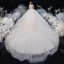 Luxury / Gorgeous Ivory See-through Bridal Wedding Dresses 2020 Ball Gown High Neck Short Sleeve Backless Beading Glitter Tulle Royal Train Ruffle