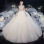 Luxury / Gorgeous Ivory See-through Bridal Wedding Dresses 2020 Ball Gown High Neck Short Sleeve Backless Beading Glitter Tulle Royal Train Ruffle