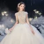 Luxury / Gorgeous Ivory See-through Bridal Wedding Dresses 2020 Ball Gown High Neck Short Sleeve Backless Beading Glitter Tulle Royal Train Ruffle