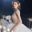 Luxury / Gorgeous Ivory See-through Bridal Wedding Dresses 2020 Ball Gown High Neck Short Sleeve Backless Beading Glitter Tulle Royal Train Ruffle