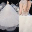 Luxury / Gorgeous Ivory See-through Bridal Wedding Dresses 2020 Ball Gown High Neck Short Sleeve Backless Beading Glitter Tulle Royal Train Ruffle