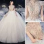 Luxury / Gorgeous Ivory See-through Bridal Wedding Dresses 2020 Ball Gown High Neck Short Sleeve Backless Beading Glitter Tulle Royal Train Ruffle