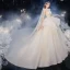 Vintage / Originale Champagne Transparentes La Mariée Robe De Mariée 2020 Robe Boule Col Haut Sans Manches Dos Nu Appliques Paillettes Perlage Glitter Tulle Cathedral Train Volants