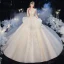 Vintage / Originale Champagne Transparentes La Mariée Robe De Mariée 2020 Robe Boule Col Haut Sans Manches Dos Nu Appliques Paillettes Perlage Glitter Tulle Cathedral Train Volants