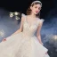 Vintage / Originale Champagne Transparentes La Mariée Robe De Mariée 2020 Robe Boule Col Haut Sans Manches Dos Nu Appliques Paillettes Perlage Glitter Tulle Cathedral Train Volants