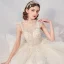 Vintage / Originale Champagne Transparentes La Mariée Robe De Mariée 2020 Robe Boule Col Haut Sans Manches Dos Nu Appliques Paillettes Perlage Glitter Tulle Cathedral Train Volants