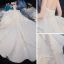 Vintage / Originale Champagne Transparentes La Mariée Robe De Mariée 2020 Robe Boule Col Haut Sans Manches Dos Nu Appliques Paillettes Perlage Glitter Tulle Cathedral Train Volants