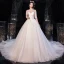 Elegant Ivory See-through Bridal Wedding Dresses 2020 Ball Gown Scoop Neck 1/2 Sleeves Backless Beading Glitter Tulle Chapel Train Ruffle