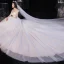 Elegant Ivory See-through Bridal Wedding Dresses 2020 Ball Gown Scoop Neck 1/2 Sleeves Backless Beading Glitter Tulle Chapel Train Ruffle