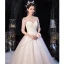 Elegant Ivory See-through Bridal Wedding Dresses 2020 Ball Gown Scoop Neck 1/2 Sleeves Backless Beading Glitter Tulle Chapel Train Ruffle