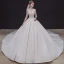 High-end Champagne See-through Bridal Wedding Dresses 2020 Ball Gown Scoop Neck 3/4 Sleeve Backless Beading Glitter Tulle Cathedral Train Ruffle