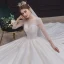 High-end Champagne See-through Bridal Wedding Dresses 2020 Ball Gown Scoop Neck 3/4 Sleeve Backless Beading Glitter Tulle Cathedral Train Ruffle