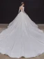High-end Champagne See-through Bridal Wedding Dresses 2020 Ball Gown Scoop Neck 3/4 Sleeve Backless Beading Glitter Tulle Cathedral Train Ruffle