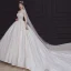 High-end Champagne See-through Bridal Wedding Dresses 2020 Ball Gown Scoop Neck 3/4 Sleeve Backless Beading Glitter Tulle Cathedral Train Ruffle