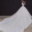 High-end Champagne See-through Bridal Wedding Dresses 2020 Ball Gown Scoop Neck 3/4 Sleeve Backless Beading Glitter Tulle Cathedral Train Ruffle