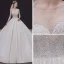 High-end Champagne See-through Bridal Wedding Dresses 2020 Ball Gown Scoop Neck 3/4 Sleeve Backless Beading Glitter Tulle Cathedral Train Ruffle