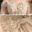 Style Victorien Champagne La Mariée Robe De Mariée 2020 Robe Boule De l'épaule Gonflée 3/4 Manches Dos Nu Appliques En Dentelle Fleur Perlage Glitter Tulle Cathedral Train Volants