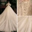Style Victorien Champagne La Mariée Robe De Mariée 2020 Robe Boule De l'épaule Gonflée 3/4 Manches Dos Nu Appliques En Dentelle Fleur Perlage Glitter Tulle Cathedral Train Volants