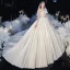 Illusion Ivory Satin Bridal Wedding Dresses 2020 Ball Gown See-through Scoop Neck Short Sleeve Backless Beading Appliques Lace Cathedral Train