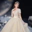 Luxe Champagne La Mariée Robe De Mariée 2020 Robe Boule V-Cou Manches Courtes Perlage Perle Glitter Tulle Cathedral Train Volants