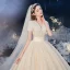 Luxe Champagne La Mariée Robe De Mariée 2020 Robe Boule V-Cou Manches Courtes Perlage Perle Glitter Tulle Cathedral Train Volants