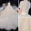 Luxe Champagne La Mariée Robe De Mariée 2020 Robe Boule V-Cou Manches Courtes Perlage Perle Glitter Tulle Cathedral Train Volants