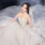 Luxury / Gorgeous Ivory Bridal Wedding Dresses 2020 Ball Gown Scoop Neck Sleeveless Backless Sequins Beading Cathedral Train Ruffle