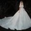 Vintage / Retro White Satin Bridal Wedding Dresses 2020 Ball Gown See-through Scoop Neck Short Sleeve Backless Beading Pierced Appliques Lace Cathedral Train