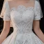 Vintage / Retro White Satin Bridal Wedding Dresses 2020 Ball Gown See-through Scoop Neck Short Sleeve Backless Beading Pierced Appliques Lace Cathedral Train