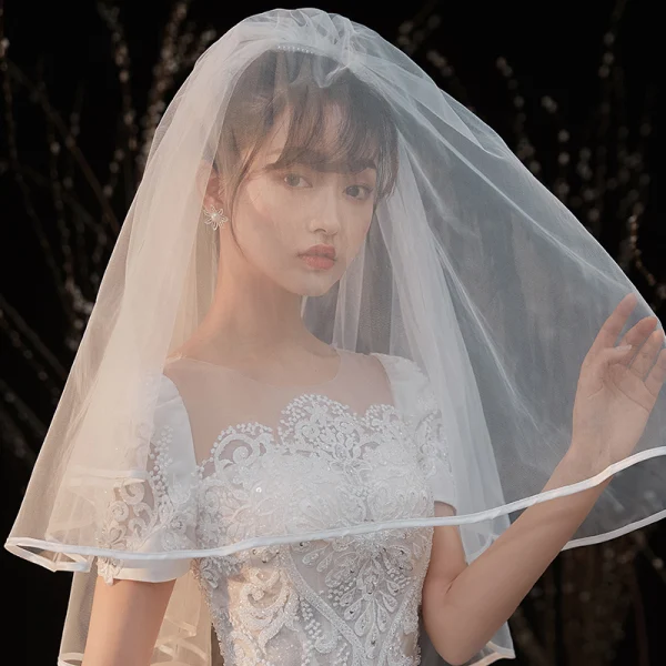 Vintage / Retro White Satin Bridal Wedding Dresses 2020 Ball Gown See-through Scoop Neck Short Sleeve Backless Beading Pierced Appliques Lace Cathedral Train
