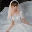 Vintage / Retro White Satin Bridal Wedding Dresses 2020 Ball Gown See-through Scoop Neck Short Sleeve Backless Beading Pierced Appliques Lace Cathedral Train