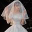 Vintage / Retro White Satin Bridal Wedding Dresses 2020 Ball Gown See-through Scoop Neck Short Sleeve Backless Beading Pierced Appliques Lace Cathedral Train