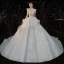Vintage / Retro Ivory Bridal Wedding Dresses 2020 Ball Gown High Neck Sleeveless Backless Glitter Tulle Sequins Beading Cathedral Train Ruffle