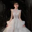 Vintage / Retro Ivory Bridal Wedding Dresses 2020 Ball Gown High Neck Sleeveless Backless Glitter Tulle Sequins Beading Cathedral Train Ruffle
