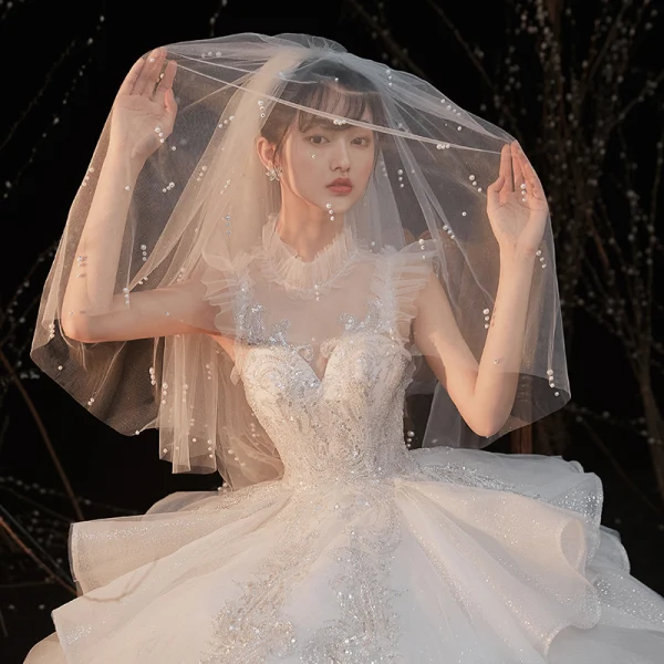 Vintage / Retro Ivory Bridal Wedding Dresses 2020 Ball Gown High Neck Sleeveless Backless Glitter Tulle Sequins Beading Cathedral Train Ruffle
