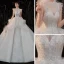 Vintage / Retro Ivory Bridal Wedding Dresses 2020 Ball Gown High Neck Sleeveless Backless Glitter Tulle Sequins Beading Cathedral Train Ruffle