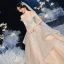 Luxury / Gorgeous Champagne Bridal Wedding Dresses 2020 Ball Gown Off-The-Shoulder Short Sleeve Backless Appliques Lace Beading Glitter Tulle Cathedral Train Ruffle