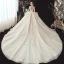 Best Champagne See-through Bridal Wedding Dresses 2020 Ball Gown Scoop Neck 3/4 Sleeve Backless Flower Appliques Lace Beading Glitter Tulle Chapel Train Ruffle