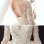 Best Champagne See-through Bridal Wedding Dresses 2020 Ball Gown Scoop Neck 3/4 Sleeve Backless Flower Appliques Lace Beading Glitter Tulle Chapel Train Ruffle