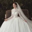 Chinese style Champagne Bridal Wedding Dresses 2020 Ball Gown High Neck Long Sleeve Backless Pierced Appliques Lace Beading Chapel Train