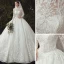 Chinese style Champagne Bridal Wedding Dresses 2020 Ball Gown High Neck Long Sleeve Backless Pierced Appliques Lace Beading Chapel Train