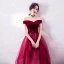 Haut de Gamme Bordeaux Robe De Soirée 2020 Princesse De l'épaule Manches Courtes Appliques En Dentelle Perlage Glitter Tulle Longue Volants Dos Nu Robe De Ceremonie