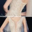 Élégant Champagne La Mariée Robe De Mariée 2020 Trompette / Sirène Transparentes Col v profond Sans Manches Dos Nu Appliques En Dentelle Paillettes Perlage Chapel Train