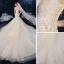 Élégant Champagne La Mariée Robe De Mariée 2020 Trompette / Sirène Transparentes Col v profond Sans Manches Dos Nu Appliques En Dentelle Paillettes Perlage Chapel Train
