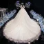 Vintage / Retro Champagne See-through Bridal Wedding Dresses 2020 Ball Gown High Neck 3/4 Sleeve Backless Appliques Lace Beading Cathedral Train Ruffle