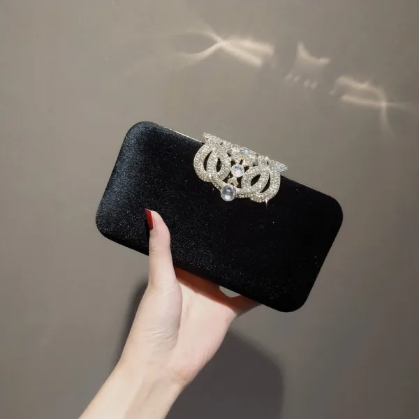 Modest / Simple Burgundy Velour Clutch Bags 2020 Metal Rhinestone