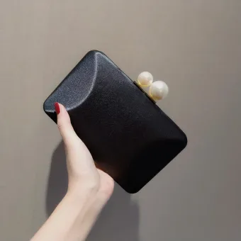 Modest Simple Black Clutch Bags 2020 Metal Pearl