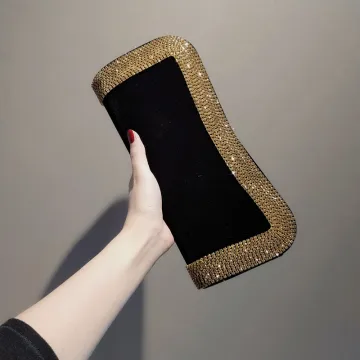Mode Zwarte Velour Goud Rhinestone Handtassen 2020