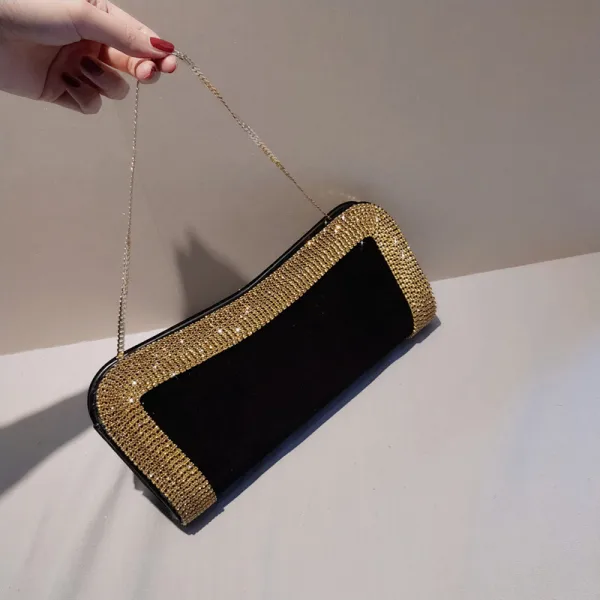 Mode Noire Velour Doré Faux Diamant Pochette 2020