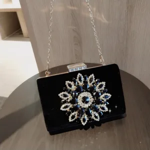 Mooie Prachtige Zwarte Velour Rhinestone Handtassen 2020
